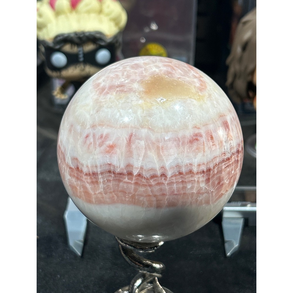 Natural Pink Banded Calcite Sphere Crystal Ball 82mm 1lb 12oz #69